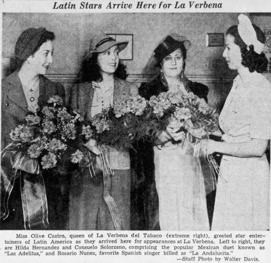 La Andalucita a su llegada a Tampa, para actuar en la Verbena del Tabaco (The Tampa Times, 6-3-1941). 