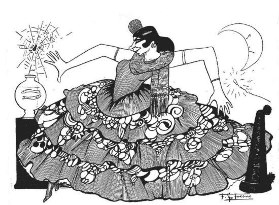 Pastora Imperio en el primer cuadro de El amor brujo, por Fresno (Blanco y Negro, 2-5-1915).