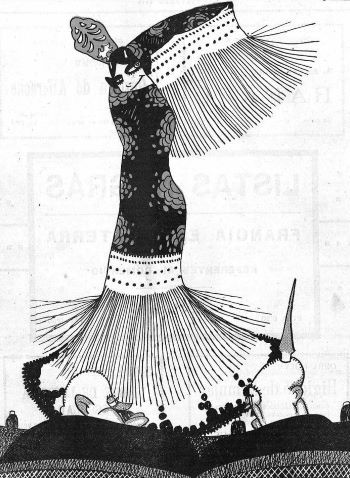 Caricatura de Pastora Imperio (La Esquella de la Torratxa, 18-8-1916). 
