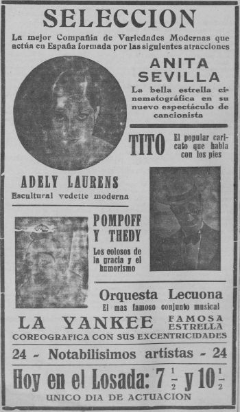 Anuncio del espectáculo Selección (La Zarpa, 27-3-1934).