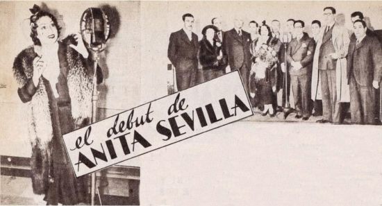 Anita Sevilla ante el micrófono de Radio El Mundo (Radiolandia, 14-8-1937). 
