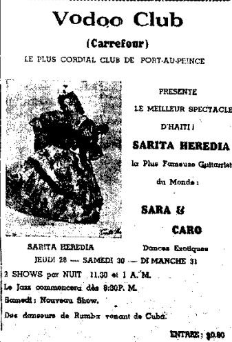 Anuncio de Sarita Heredia en el Vodoo Club de Panamá (Nouvelliste, 27-12-1950).