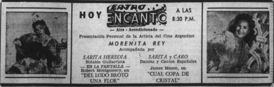 Anuncio de Sarita Heredia en el teatro Encanto de Panamá (The Panama American, 2-2-1951). 