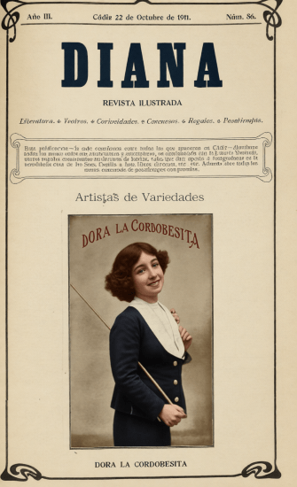 Dora la Cordobesita en portada de la revista Diana, 22-1-1911.