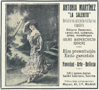 Anuncio de la Salerito. Eco Artístico, 25-9-1911, p. 2.