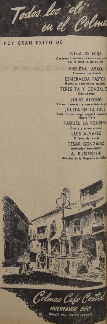 Anuncio de la Niña de Écija en el colmao Café Central de Santiago de Chile (La Nación, 1-9-1946).